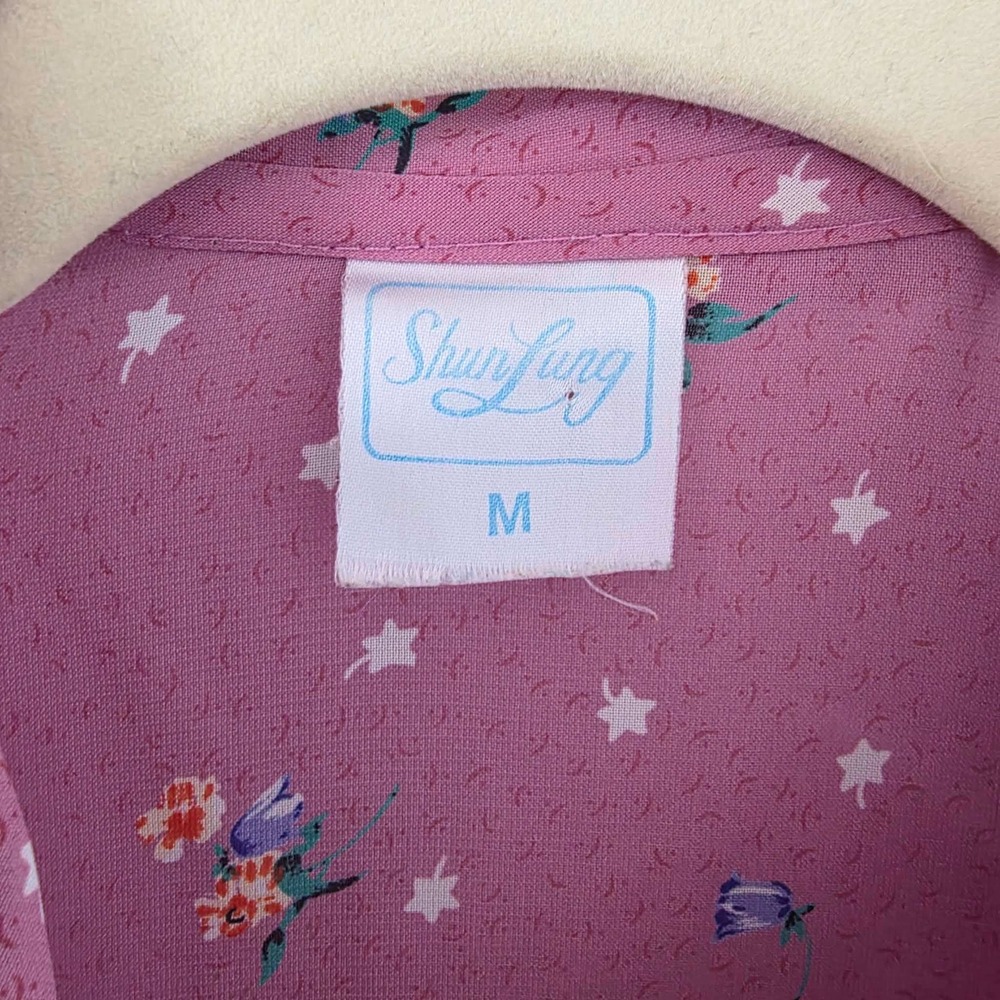 Vintage 60's Shun Lung Ditsy Floral Blouse Shirt M Pink Boho Cottagecore - Picture 6 of 8
